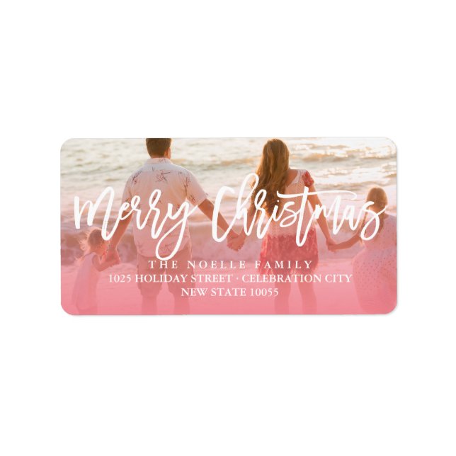 Merry Christmas Brush Script Photo Return Address Label (Front)