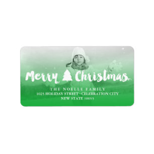 Merry Christmas Brush Script Tree Photo Address Label