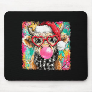 Merry Christmas Bubble Gum Xmas Highland Cow Heife Mouse Pad