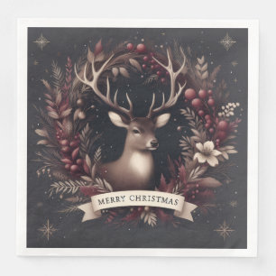Merry Christmas Buck in a Wreath Dinner Napkin