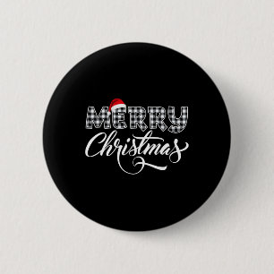 Merry Christmas Buffalo Black And White Plaid For  6 Cm Round Badge