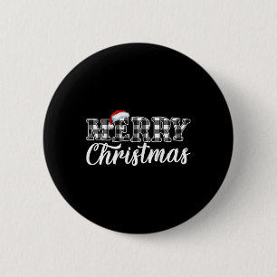 Merry Christmas Buffalo Black And White Plaid For  6 Cm Round Badge