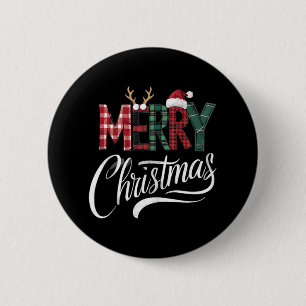 Merry Christmas Buffalo Black And White Plaid For 6 Cm Round Badge
