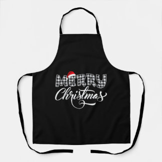 Merry Christmas Buffalo Black and White Plaid for  Apron