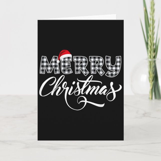 Merry Christmas Buffalo Black And White Plaid For  Card (Front)