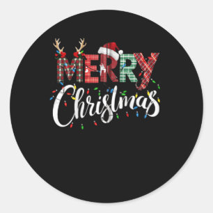 Merry Christmas Buffalo Black And White Plaid For Classic Round Sticker