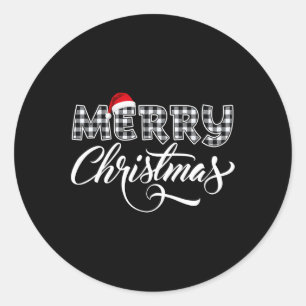 Merry Christmas Buffalo Black And White Plaid For Classic Round Sticker