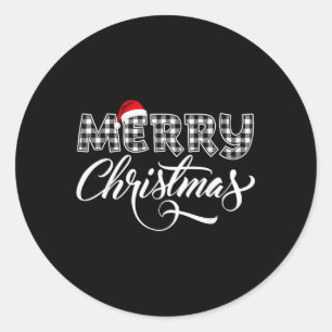 Merry Christmas Buffalo Black and White Plaid for Classic Round Sticker