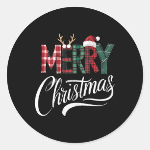 Merry Christmas Buffalo Black And White Plaid For Classic Round Sticker
