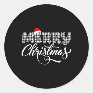 Merry Christmas Buffalo Black And White Plaid For Classic Round Sticker