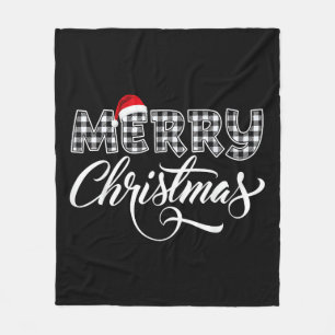 Merry Christmas Buffalo Black and White Plaid for Fleece Blanket