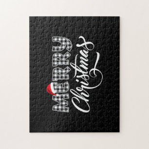 Merry Christmas Buffalo Black and White Plaid for  Jigsaw Puzzle