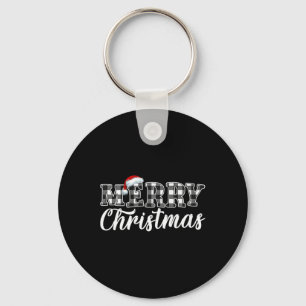 Merry Christmas Buffalo Black And White Plaid For  Key Ring