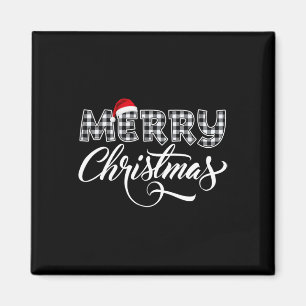 Merry Christmas Buffalo Black And White Plaid For Magnet