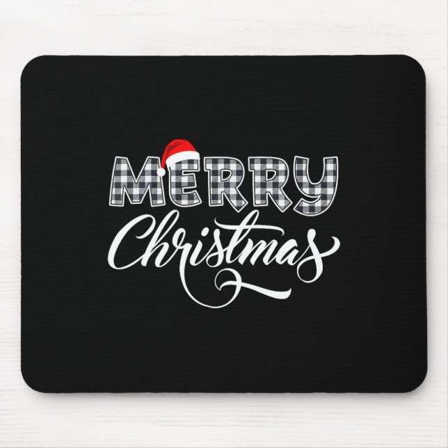 Merry Christmas Buffalo Black And White Plaid For  Mouse Pad (Front)