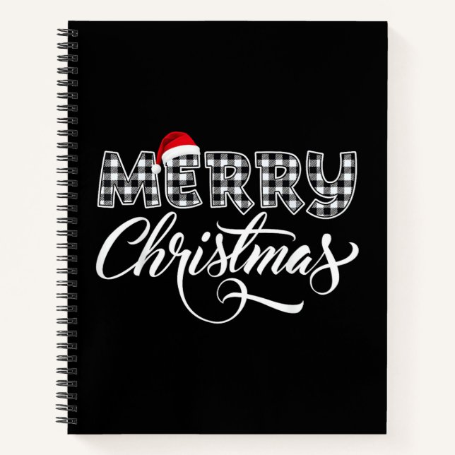 Merry Christmas Buffalo Black and White Plaid for  Notebook (Front)