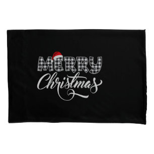 Merry Christmas Buffalo Black and White Plaid for  Pillowcase