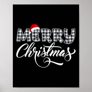 Merry Christmas Buffalo Black And White Plaid For Poster