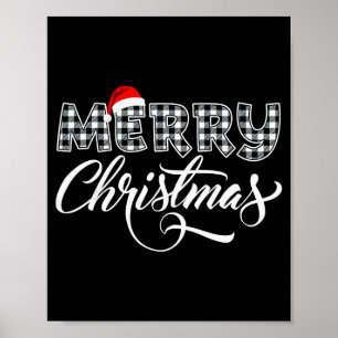 Merry Christmas Buffalo Black And White Plaid For  Poster