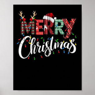 Merry Christmas Buffalo Black And White Plaid For Poster