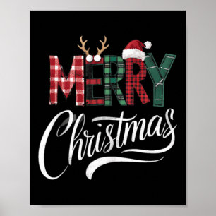 Merry Christmas Buffalo Black And White Plaid For Poster