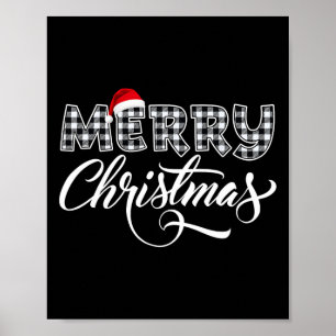 Merry Christmas Buffalo Black And White Plaid For Poster