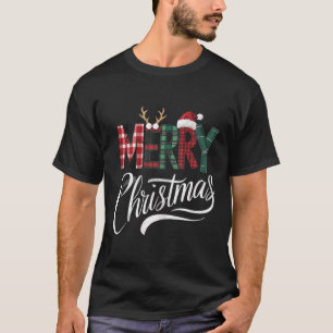 Merry Christmas Buffalo Black And White Plaid For T-Shirt