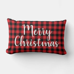 Merry Christmas Buffalo Check Holiday Lumbar Cushion