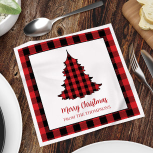 Merry Christmas Buffalo Check Pattern Custom Napkin
