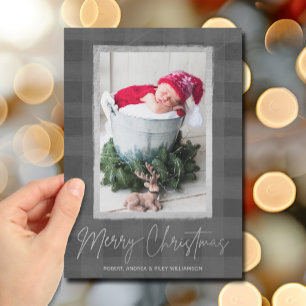 Merry Christmas Buffalo Check Photo Holiday Card
