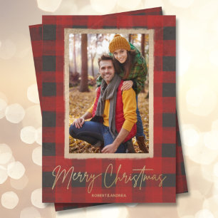 Merry Christmas Buffalo Check Photo Holiday Card