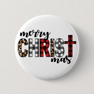 Merry CHRISTmas Buffalo Plaid 6 Cm Round Badge