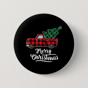 Merry Christmas Buffalo Plaid Christmas Tree Red 6 Cm Round Badge