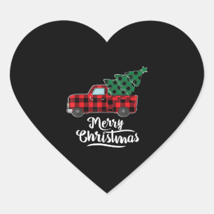 Merry Christmas Buffalo Plaid Christmas Tree Red Heart Sticker
