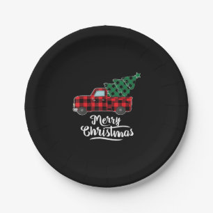 Merry Christmas Buffalo Plaid Christmas Tree Red Paper Plate