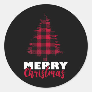 Merry Christmas Buffalo Plaid Christmas Tree Xmas  Classic Round Sticker
