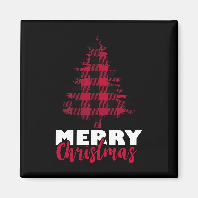 Merry Christmas Buffalo Plaid Christmas Tree Xmas  Magnet (Front)
