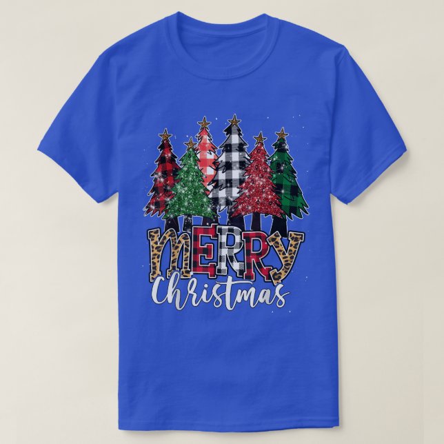 Merry Christmas Buffalo Plaid Christmas Trees Leop T-Shirt (Design Front)