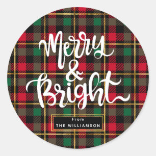 Merry Christmas Buffalo Plaid  Classic Round Sticker