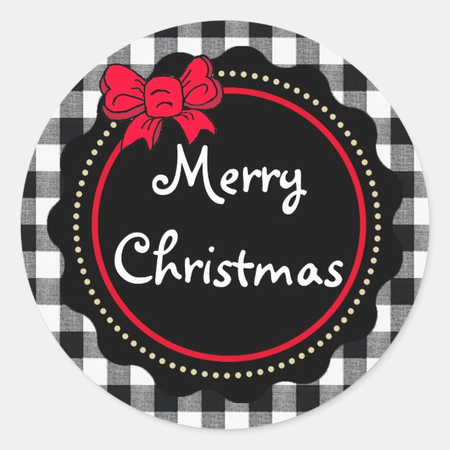 Merry Christmas Buffalo Plaid Country Style  Classic Round Sticker (Front)