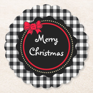 Merry Christmas Buffalo Plaid Country Style Paper Coaster