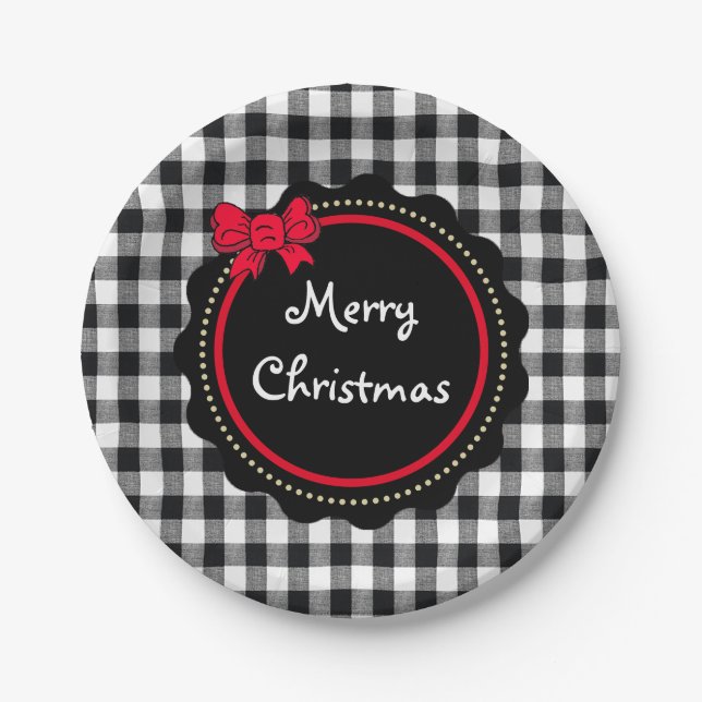 Merry Christmas Buffalo Plaid Country Style Paper Plate (Front)