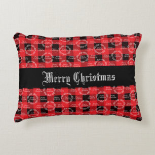 Merry Christmas Buffalo Plaid Decorative Cushion