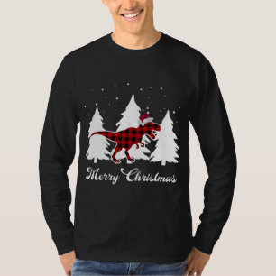 Merry Christmas Buffalo Plaid Dinosaur Santa Trex T-Shirt