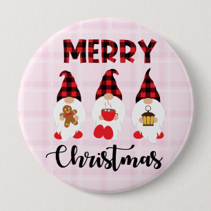 Merry Christmas- Buffalo Plaid Gnomes 10 Cm Round Badge