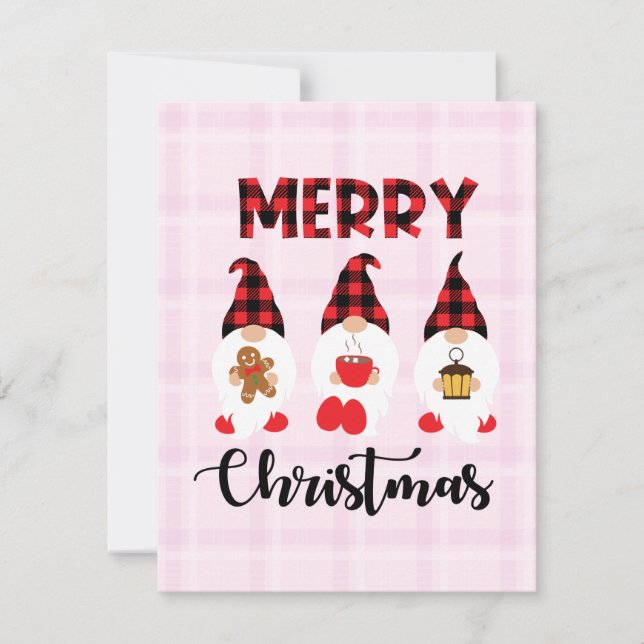 Merry Christmas- Buffalo Plaid Gnomes Card (Front)