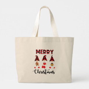 Merry Christmas- Buffalo Plaid Gnomes Large Tote Bag