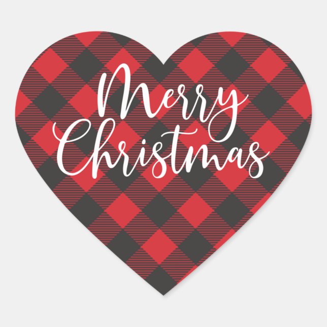 Merry Christmas Buffalo Plaid Heart Sticker (Front)
