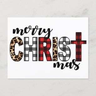 Merry CHRISTmas Buffalo Plaid Holiday Postcard