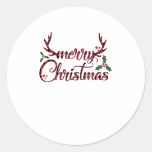 Merry Christmas Buffalo Plaid Matching F Classic Round Sticker